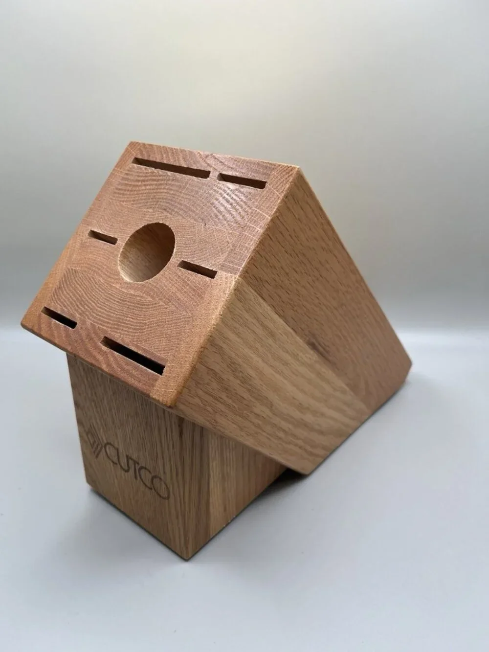 Vintage CUTCO Solid Oak Wood Knife Block Countertop 7 Slot USA Kitchen